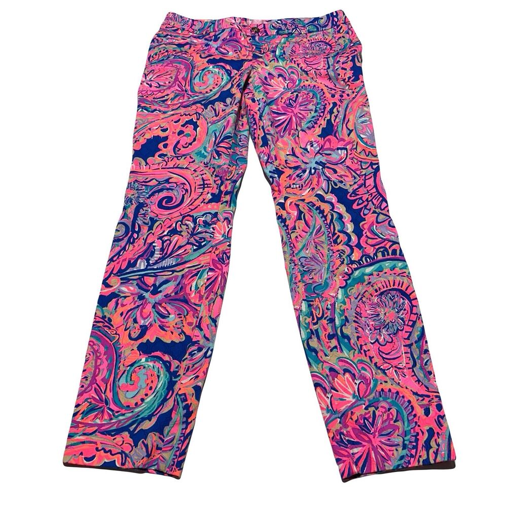 Lilly Pulitzer Kelly Skinny Ankle Drop Me A Lime Blue Current Pants Size 6